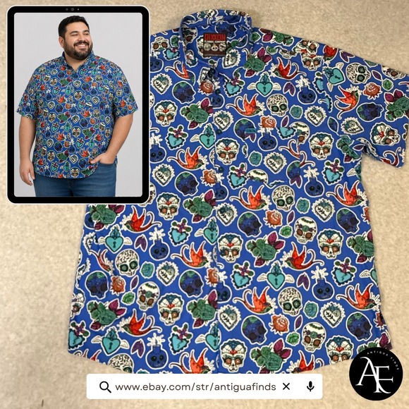 Dixxon Flannel Company Other - Dixxon Flannel Co Los Muertos Blue Sugar Skull D-Lite Shirt Mens 4X Short Sleeve